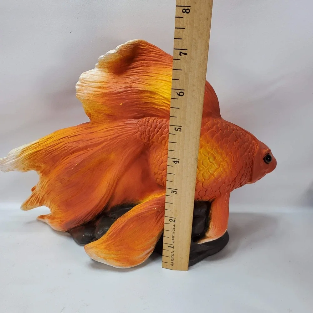 1994 Goldfish Koi‎ Fish Resin Signed #819 Bright Statue Retro Chalkware Tank USA